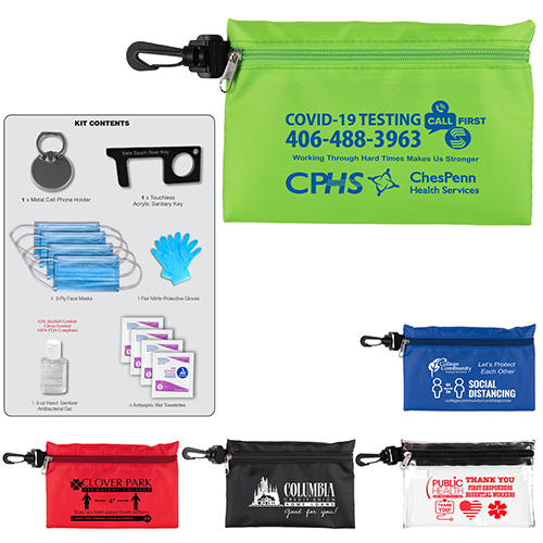 "RHEA" 12 Piece Safety Kit in Zipper Pack with Carabiner Attachment