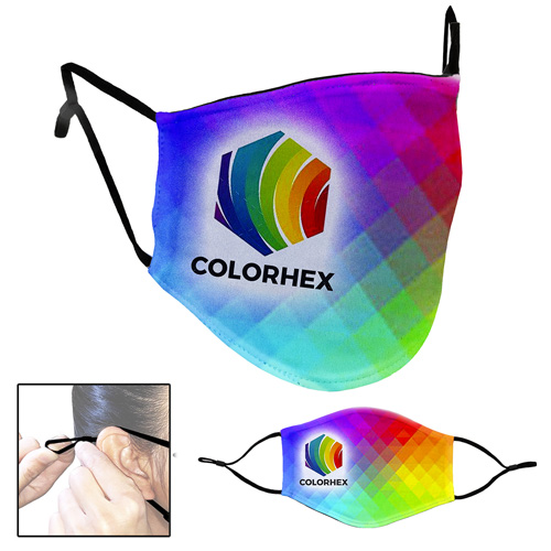 "PARAGON" Full Color Sublimation 3-Ply Washable & Reusable Cotton/Polyester Face Mask with Ear Loop Adjusters