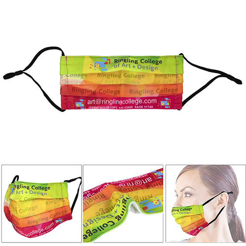 “Perfect Fit” Face Mask – Pleated Full Color Sublimation Face Mask w/Flexible Nose Bridge Wire & Ear Loop Adjusters