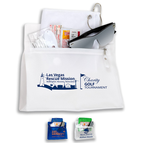 "LAYOVER" 15 Piece Golf Kit in Travel Pack with Zipper Components inserted into Zipper Kit