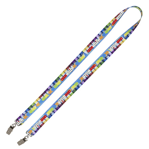 3/4” Width Dual Attachment Super Soft Polyester Multi-Color Sublimation Lanyard