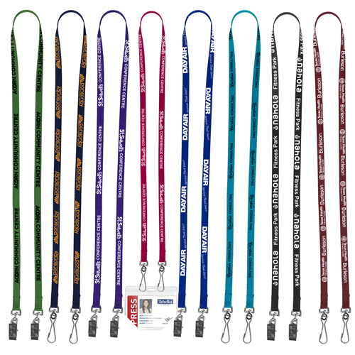 "BELMONT" 3/8" Import Air Ship Width Dual Attachment Silkscreen Polyester Lanyard