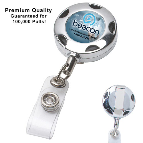 "TIFFIN" 32" Cord Round Chrome Solid Metal Sport Retractable Badge Reel & Badge Holder