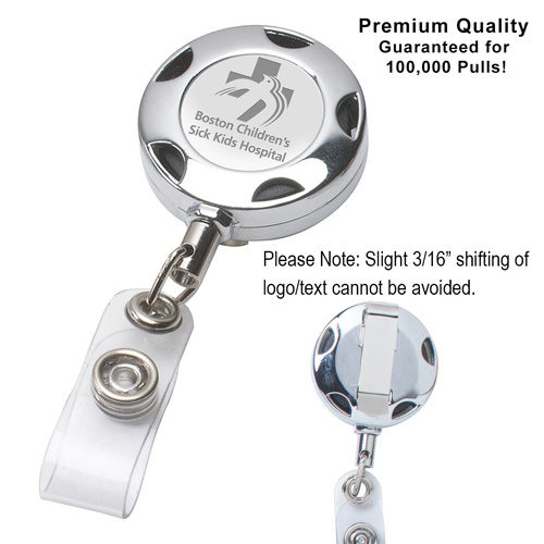 "TIFFIN LZ" 32" Cord Round Chrome Solid Metal Sport Retractable Badge Reel and Badge Holder with Laser Imprint