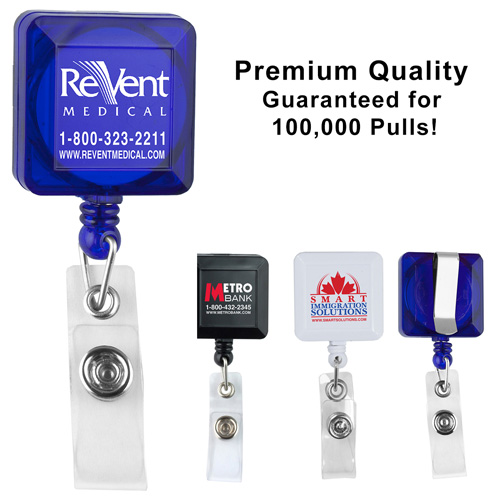 "KENT VL" 30" Cord Square Retractable Badge Reel and Badge Holder with Metal Slip Clip Attachment