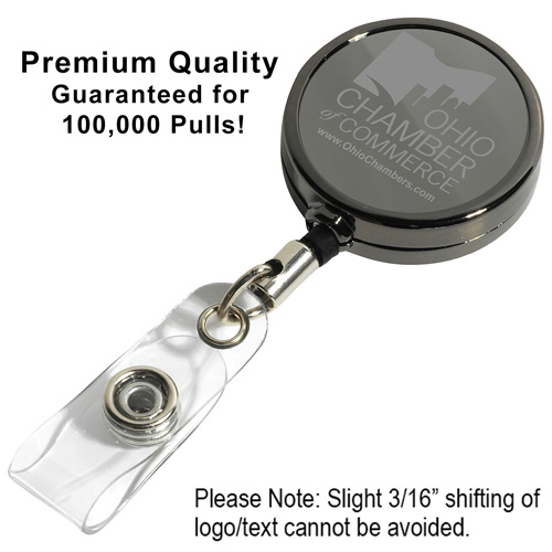 "DUBLIN GUNMENTAL LZ" 30" Cord Gunmetal Colored Solid Metal Retractable Badge Reel and Badge Holder with Laser Imprint