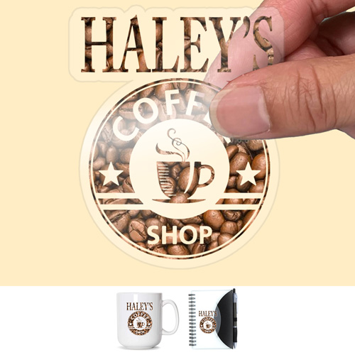 “CUSTOMCUT™” CLEAR 16.1 sq inch to 25 sq inch Full Color Custom Shape Removable Vinyl Sticker Decals in Singles