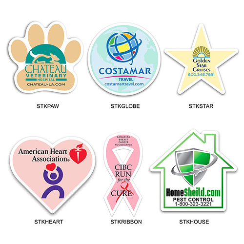 Select any of these Stock Shape Stickers -- Full Color Imprint    (specify shape item number below when ordering)