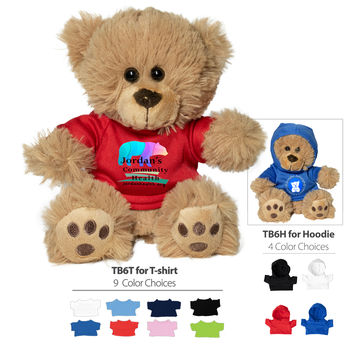 "TED T. BEAR" 6" Plush Teddy Bear With Choice of T-Shirt or Hoodie