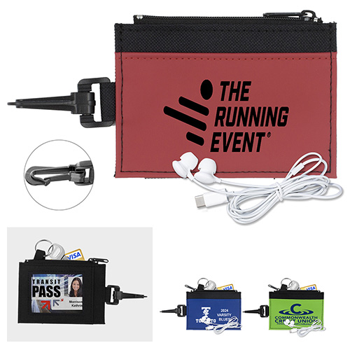 "ZIP TUNE ID" Mobile Tech Earbud Kit in Travel ID Wallet Components inserted into Zipper Pack ID Wallet