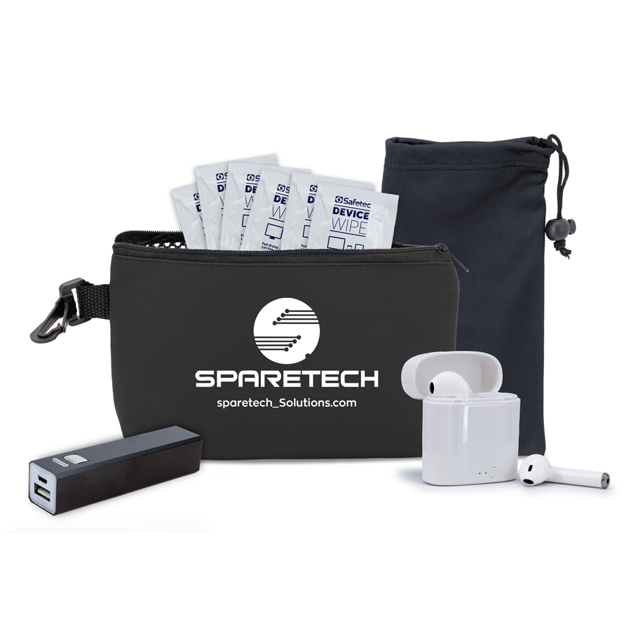 &ldquo;POWERZIP&rdquo;  7 pcs Tech Kit in Black Mesh Zipper Pouch