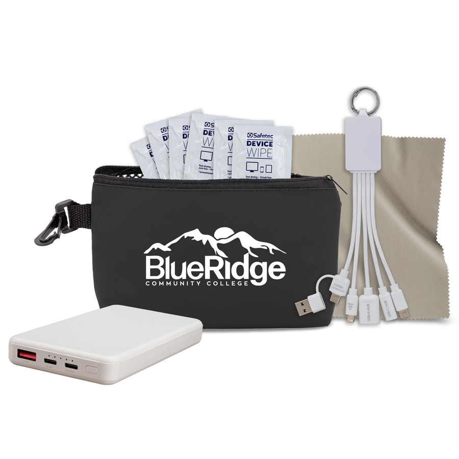 &ldquo;Mesh Boost&rdquo;  7 pcs Tech Kit in Black Mesh Zipper Pouch