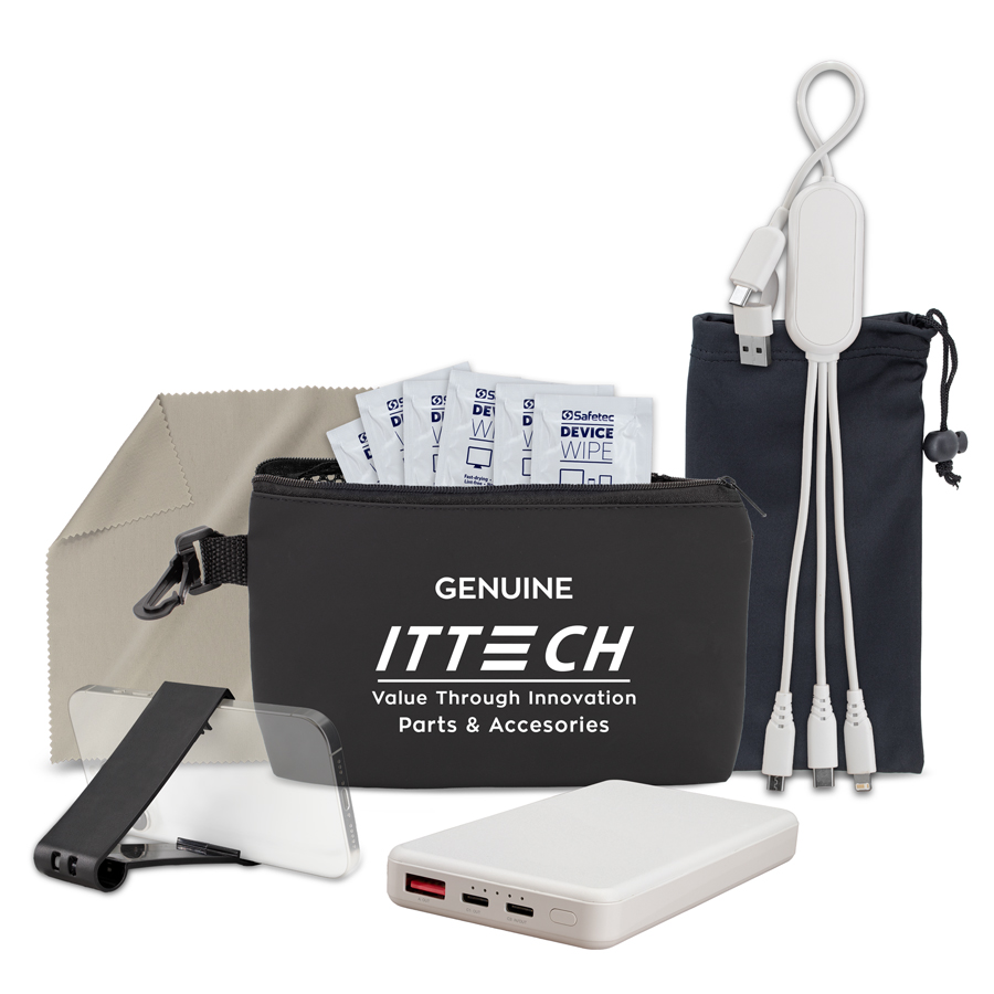 &ldquo;SyncPack&rdquo;  9 pcs Tech Kit in Black Mesh Zipper Pouch