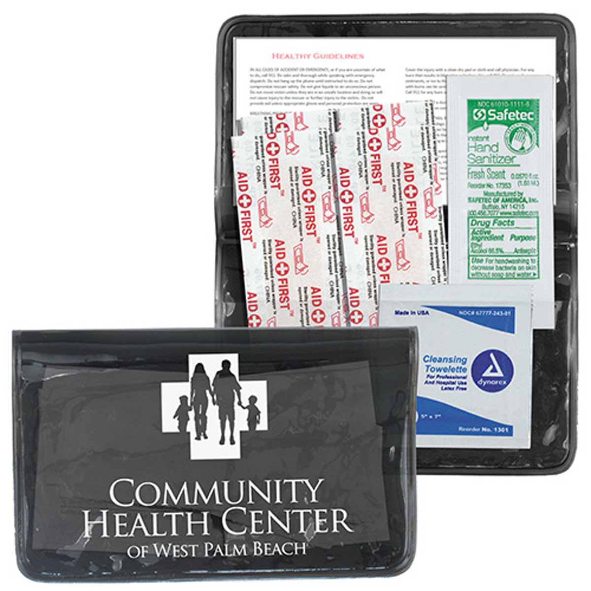 "MESS-NO-MORE" 8 Piece Stay Clean First Aid Kit in Colorful Vinyl Pouch