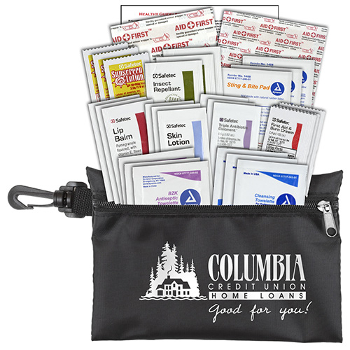 "LAZY DAY XL" 43 Piece Outdoors and Camping First Aid Kit in Supersized Zipper Pouch with Carabiner