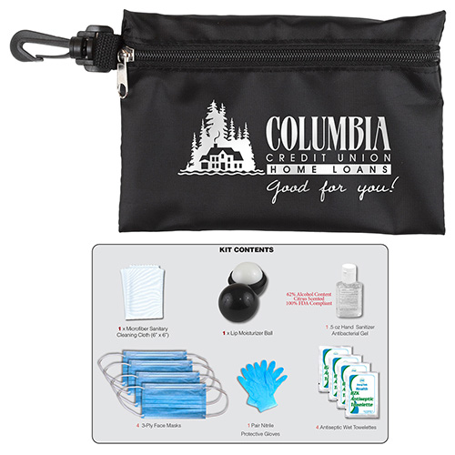 "ARIEL" 12 Piece First Aid Safety Kit in Zipper Pouch with Carabiner