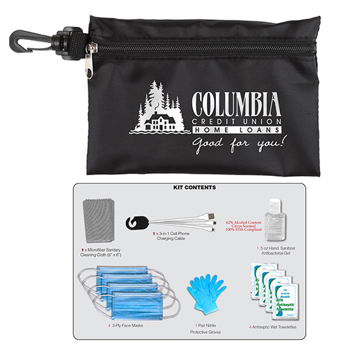 "JUPITER" 12 Piece First Aid Protection Pack in Zipper Pouch with Carabiner