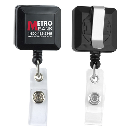 "Kent VL" 30” Cord Square Retractable Badge Reel and Badge Holder with Metal Slip Clip Attachment