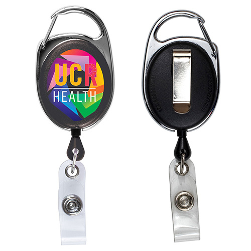 "Oberlin PI" 30” Cord PhotoImage ® Full Colour Imprint* Retractable Carabiner Style Badge Reel and Badge Holder (Patent D539,122)