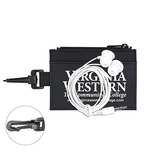 "ZIP TUNE ID" Mobile Tech Earbud Kit in Travel ID Wallet Components inserted into Zipper Pack ID Wallet