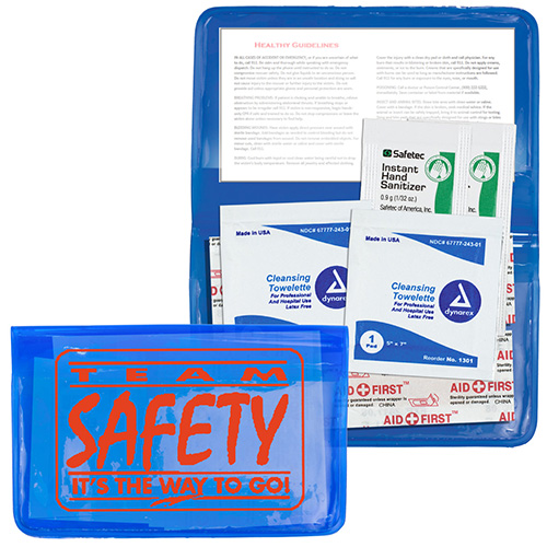 "MESS-NO-MORE L" 9 Piece Stay Clean First Aid Kit in Colorful Vinyl Pouch