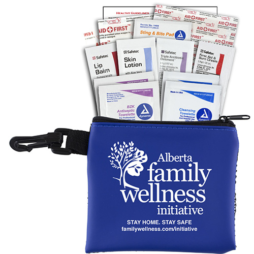 "TEAM MOM" 21 Piece All Purpose First Aid Kit in Zipper Mesh Pouch with Carabiner Hook