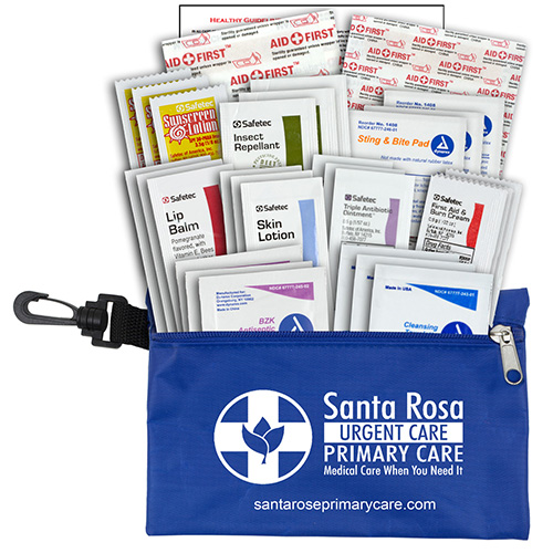"LAZY DAY XL" 43 Piece Outdoors and Camping First Aid Kit in Supersized Zipper Pouch with Carabiner