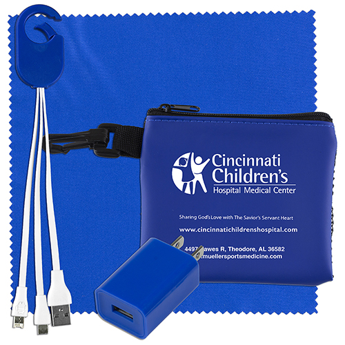 "TECHMESH JUMBO" Tech Home and Travel Kit with Microfiber Cleaning Cloth, USB Wall Charger in Mesh Zipper Kit