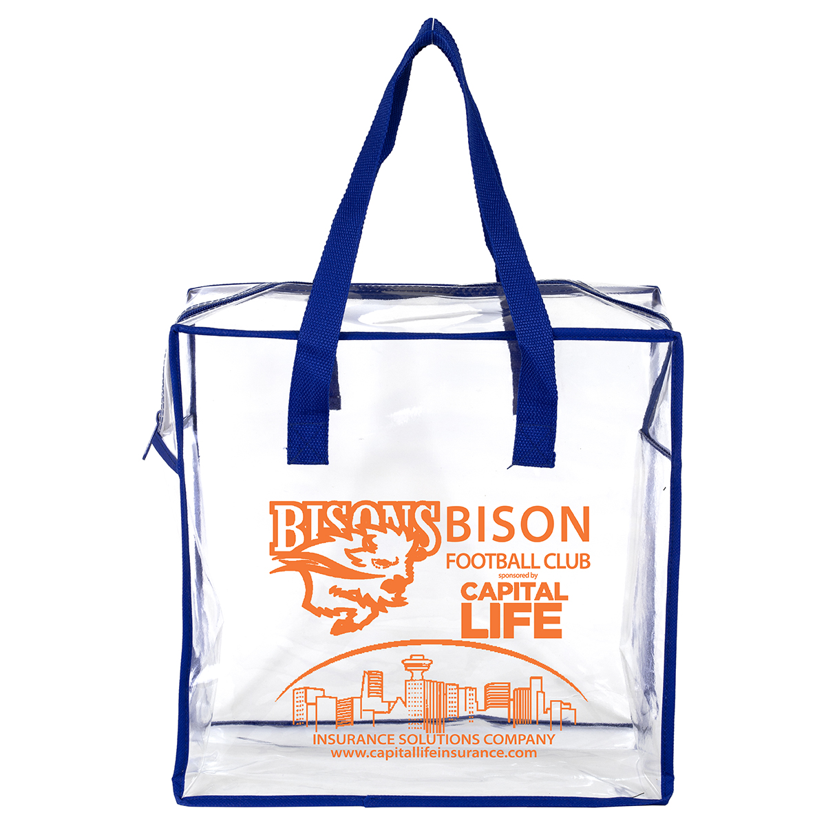 "ARETE" 12" W x 12" H x 6" Clear Vinyl Stadium Compliant Tote Bag  with Zipper