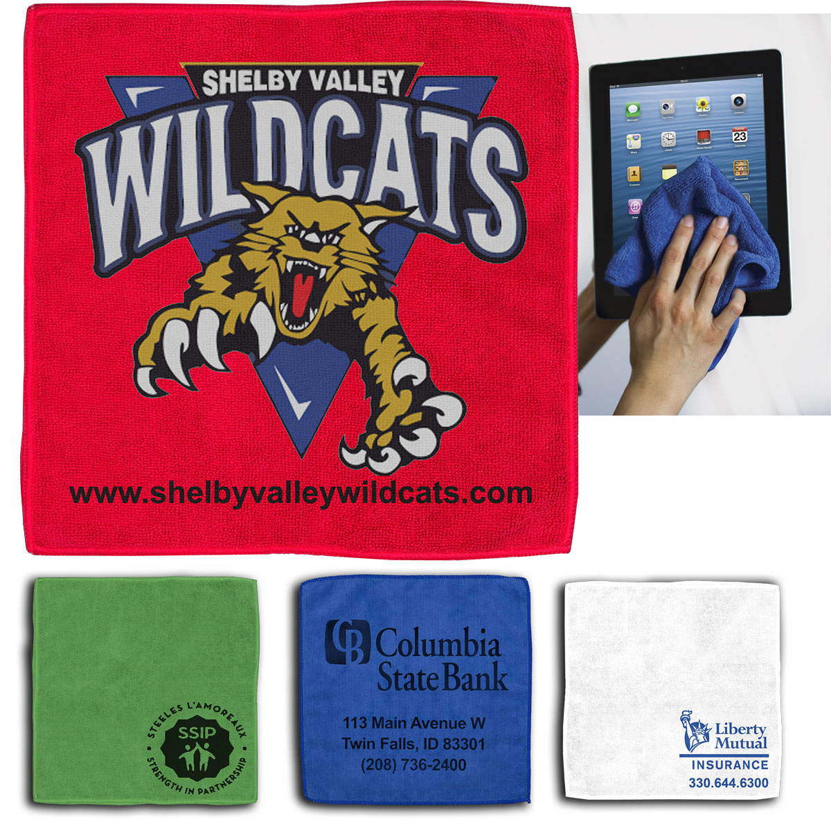 12" X 12" - "LILY" - 300GSM Heavy Duty Microfiber Electronics, Rally or Sports Towel