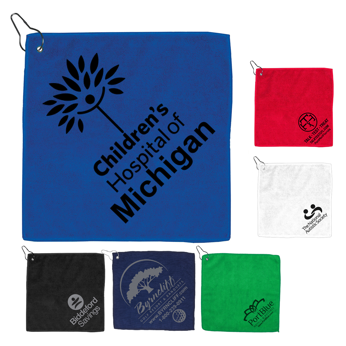 "THE WEDGE" 300GSM Heavy Duty Microfiber Golf Towel with Metal Grommet and Clip 12" x 12"