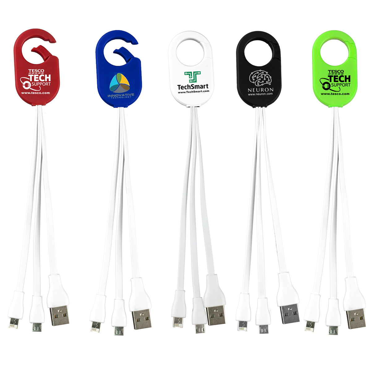 "Weber" 5-in-1 Cell Phone Charging Cable with Type C Adapter and Carabiner Type Spring Clip