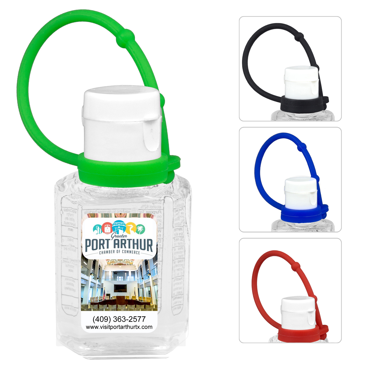 "SANPAL CONNECT" 1.0 oz Compact Hand Sanitizer Antibacterial Gel in Flip-Top Squeeze Bottle with Colorful Silicone Leash