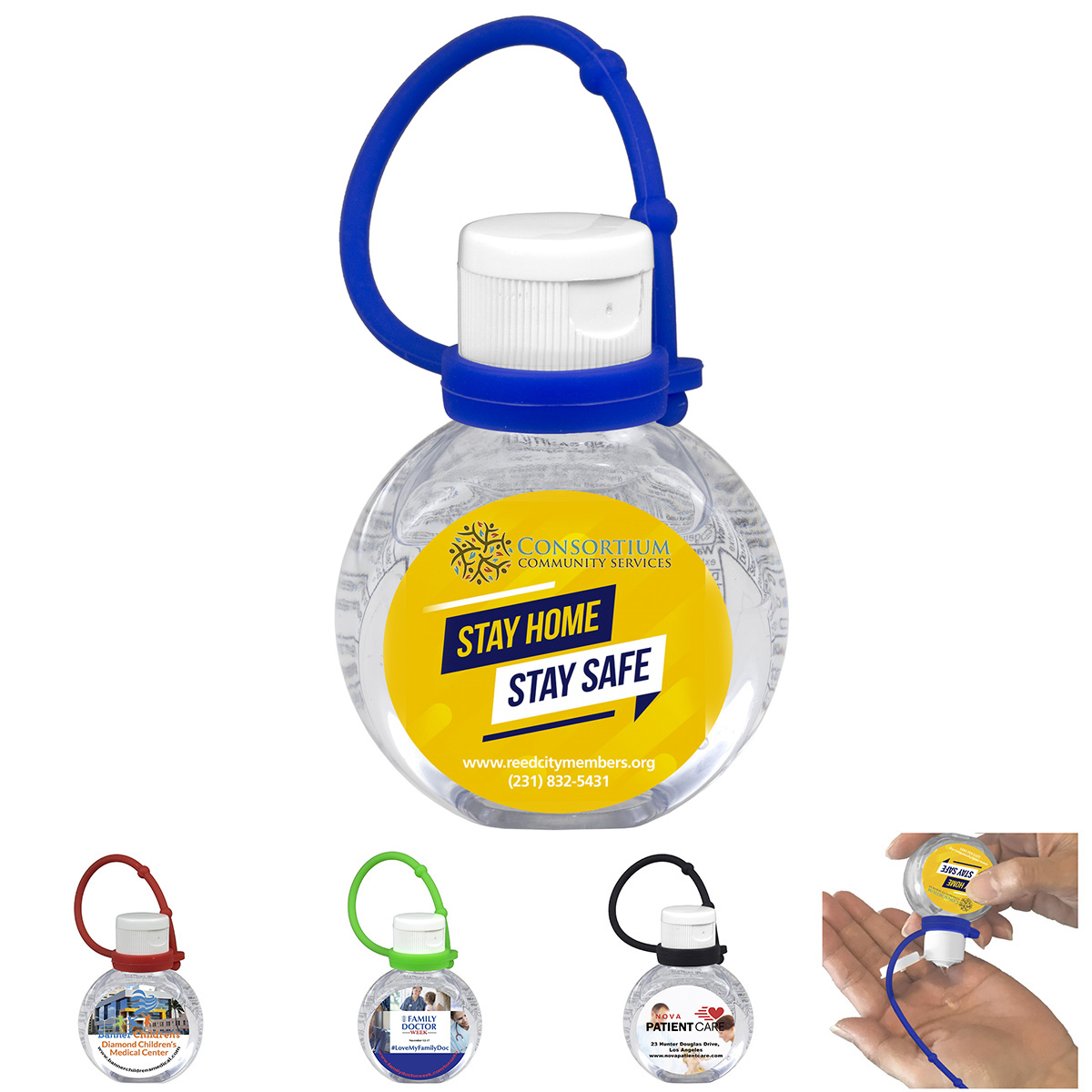 "SANTIAGO" 1 oz.Hand Sanitizer Antibacterial Gel with Adjustable Silicone Carry Strap - Full Color Imprint