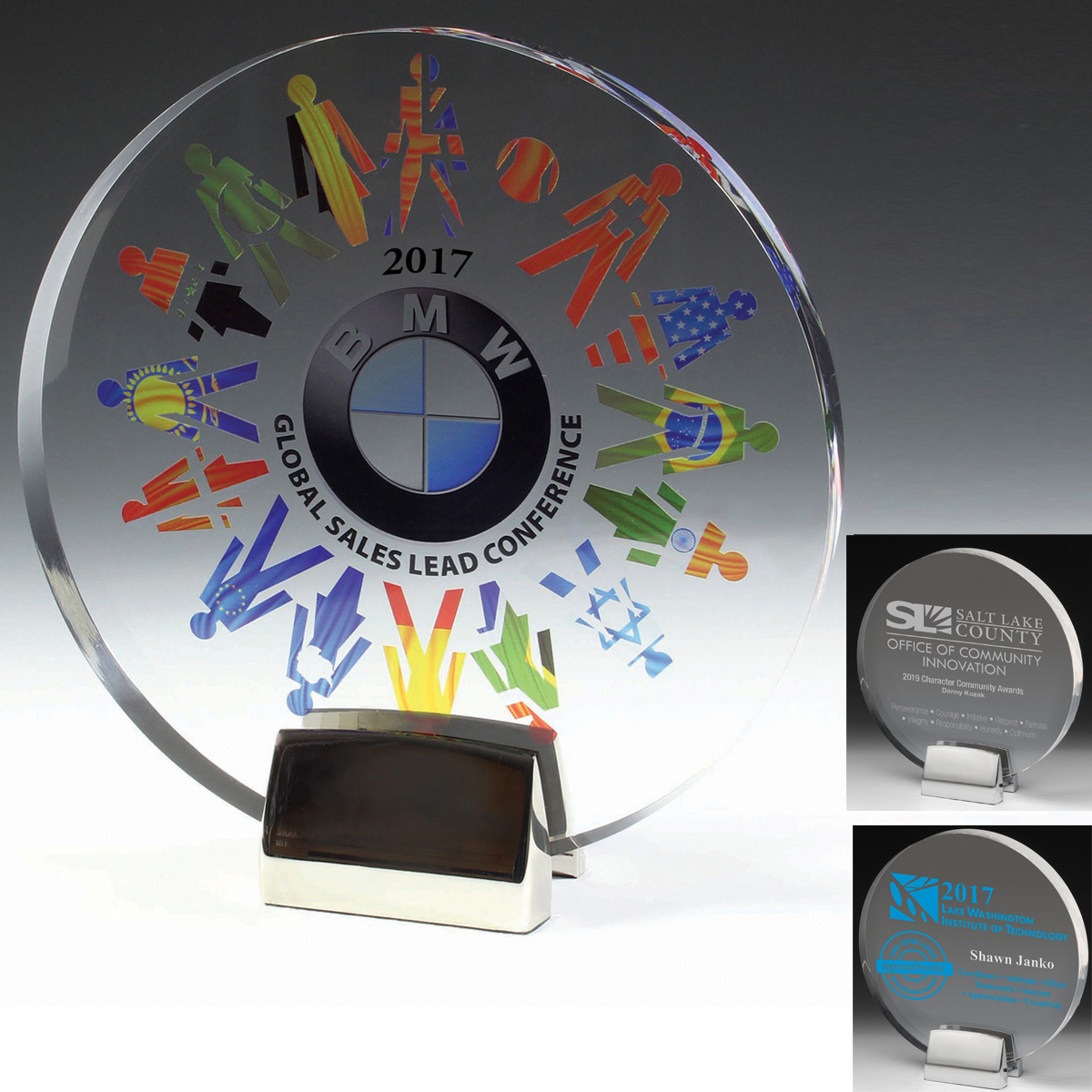 7548S (Screen Print), 7548L (Laser), 7548P (4Color Process) - Round Award w/Chrome Base