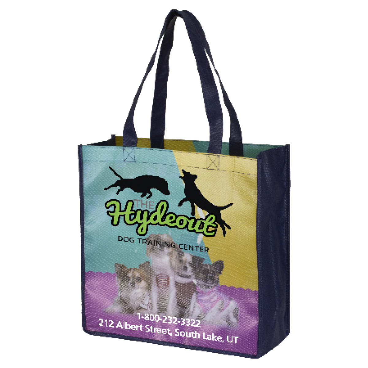 “SHORT HILLS” 13” W x 13” H Full Color Import Air Ship Glossy Lamination Grocery Shopping Tote Bags