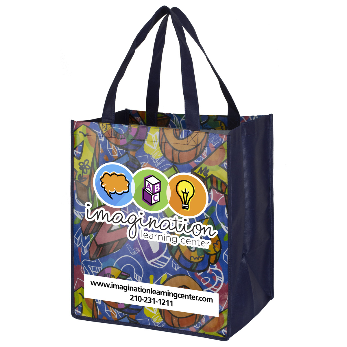 “WOODFILED” 13” W x 13” H Full Color Import Air Ship Glossy Lamination Grocery Shopping Tote Bags