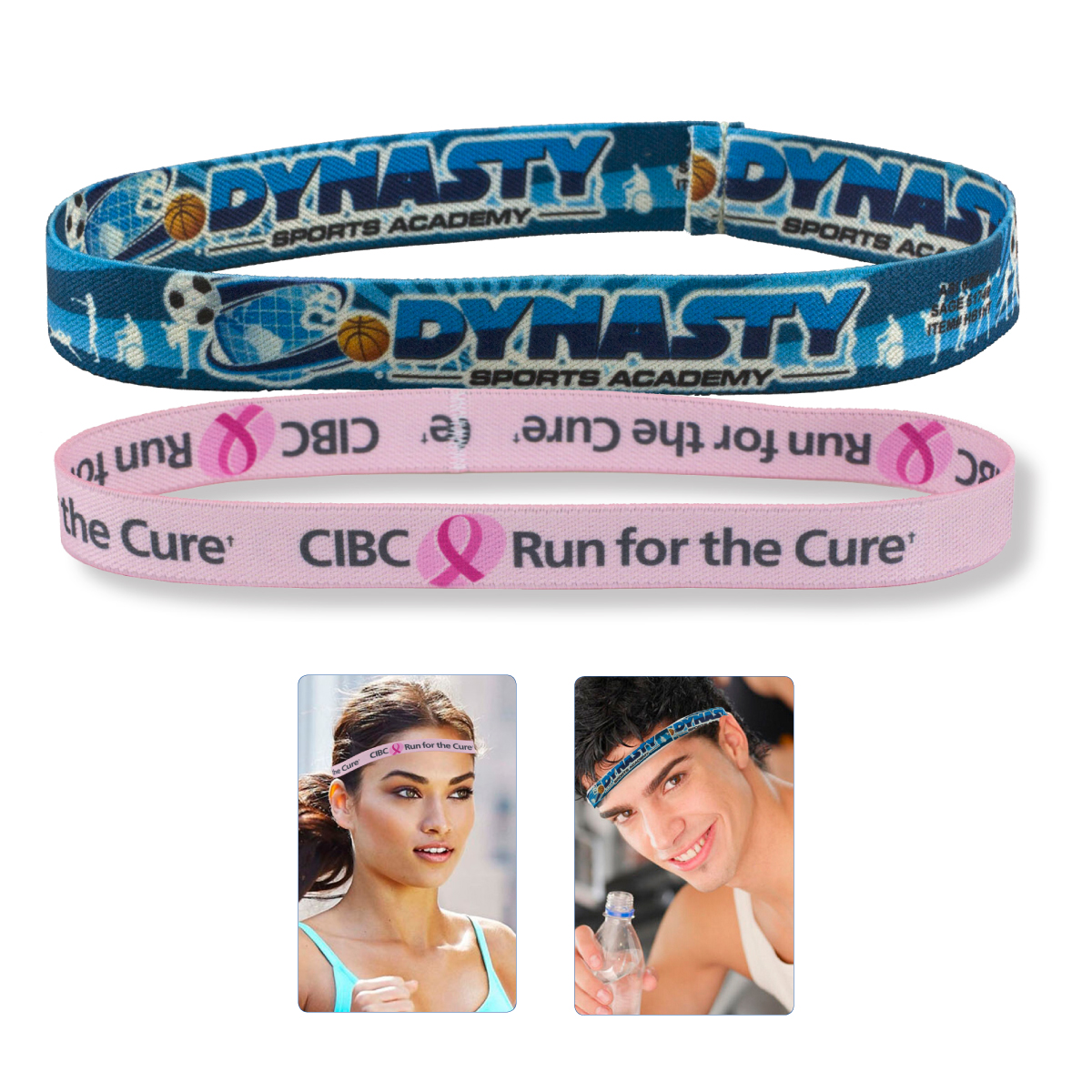 "MARATHON 1/2" Headband Stretchy Elastic Dye Sublimation Headbands - PhotoImage ® Full Color Imprint