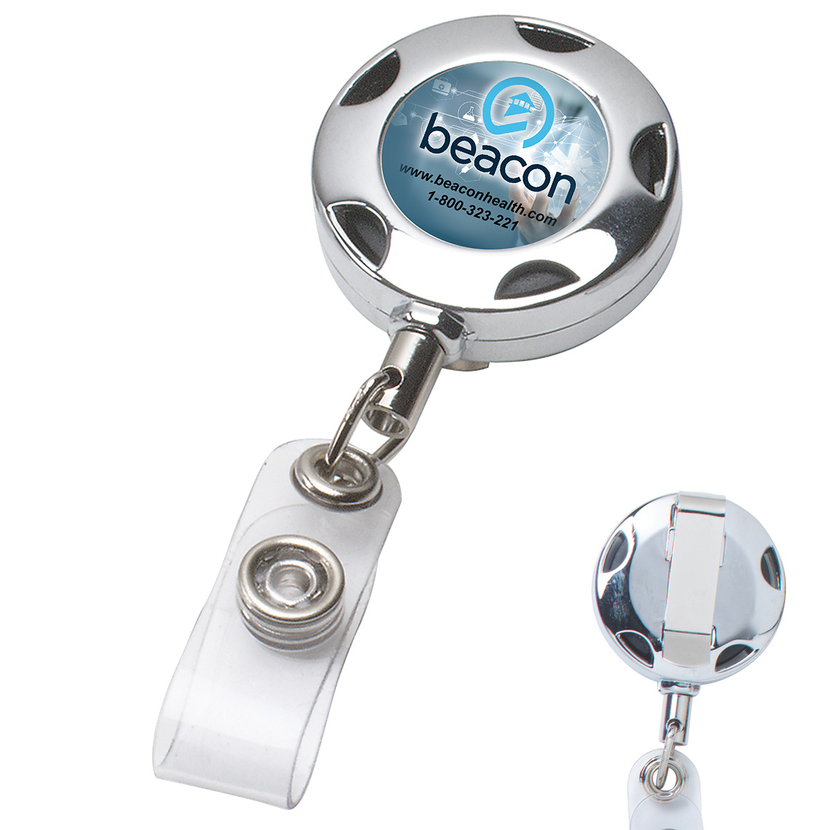 32” Cord Round Chrome Solid Metal Sport Retractable Badge Reel & Badge Holder with Full Colour Vinyl Label Imprint*