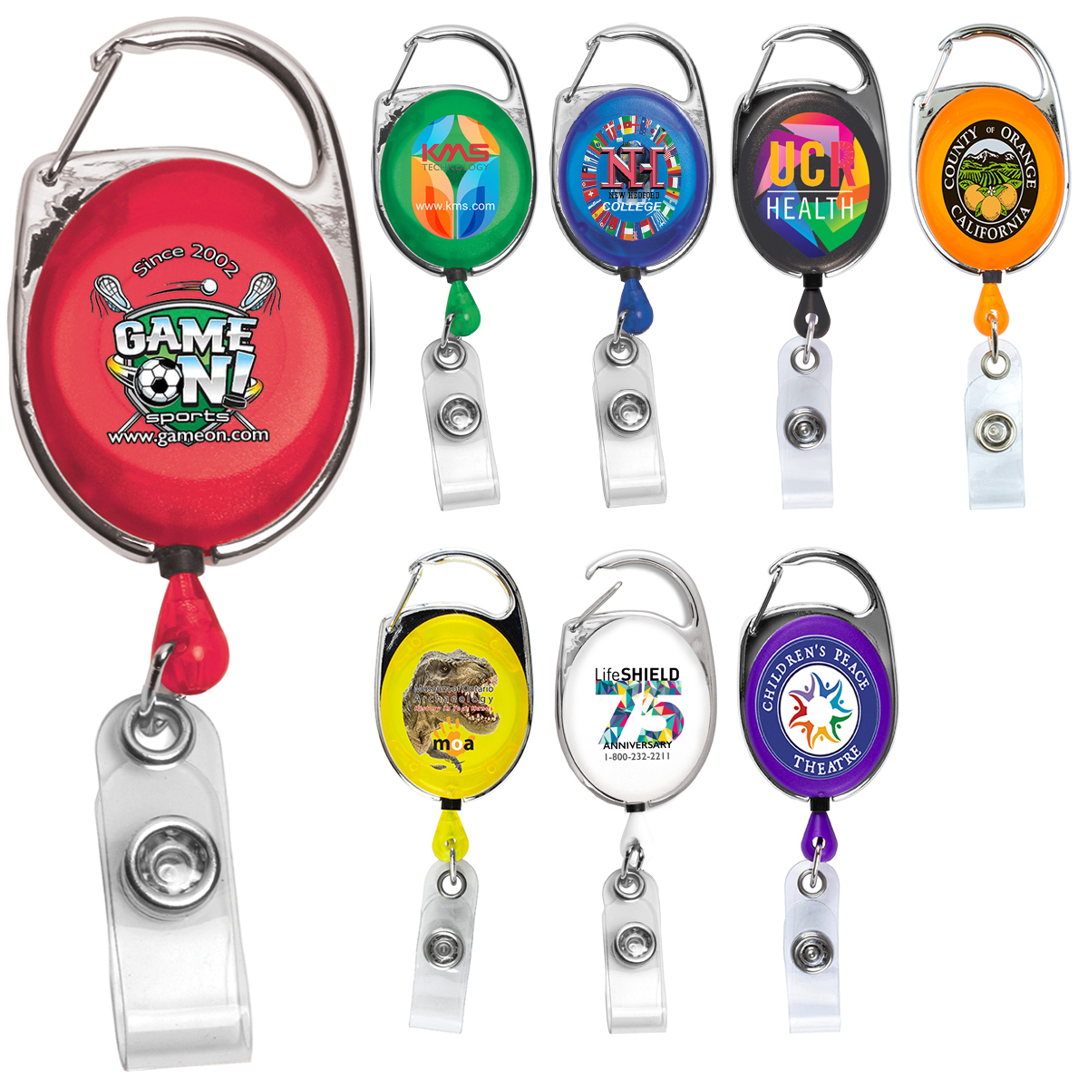 "OBERLIN PI" 30" Cord PhotoImage ® Full Color Imprint* Retractable Carabiner Style Badge Reel and Badge Holder  (Patent D539,122)