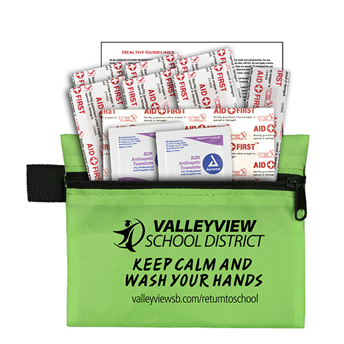 “Riverside” 13 Piece First Aid Kit Components inserted into Zipper Pouch