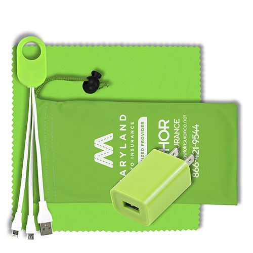 "PACIFICA" Mobile Tech Wall Charging Kit in Microfiber Cinch Pouch