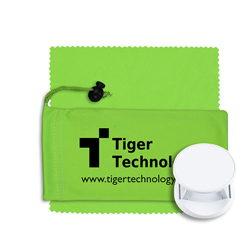 "CARCHARGE" Mobile Tech Auto Accessory Kit in Microfiber Cinch Pack Components inserted into Microfiber Kit