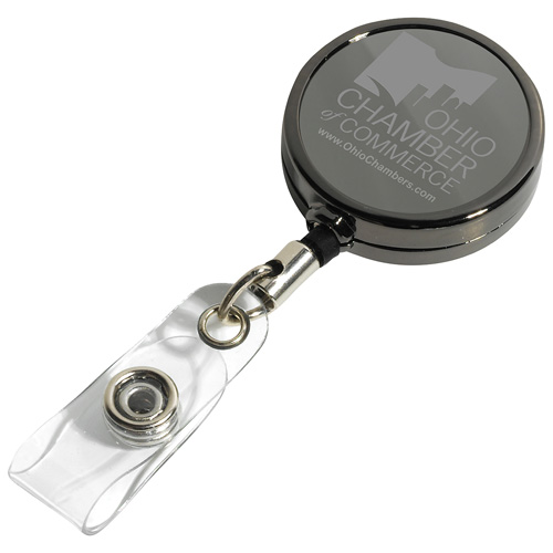 "DUBLIN GUNMENTAL LZ" 30" Cord Gunmetal Colored Solid Metal Retractable Badge Reel and Badge Holder with Laser Imprint