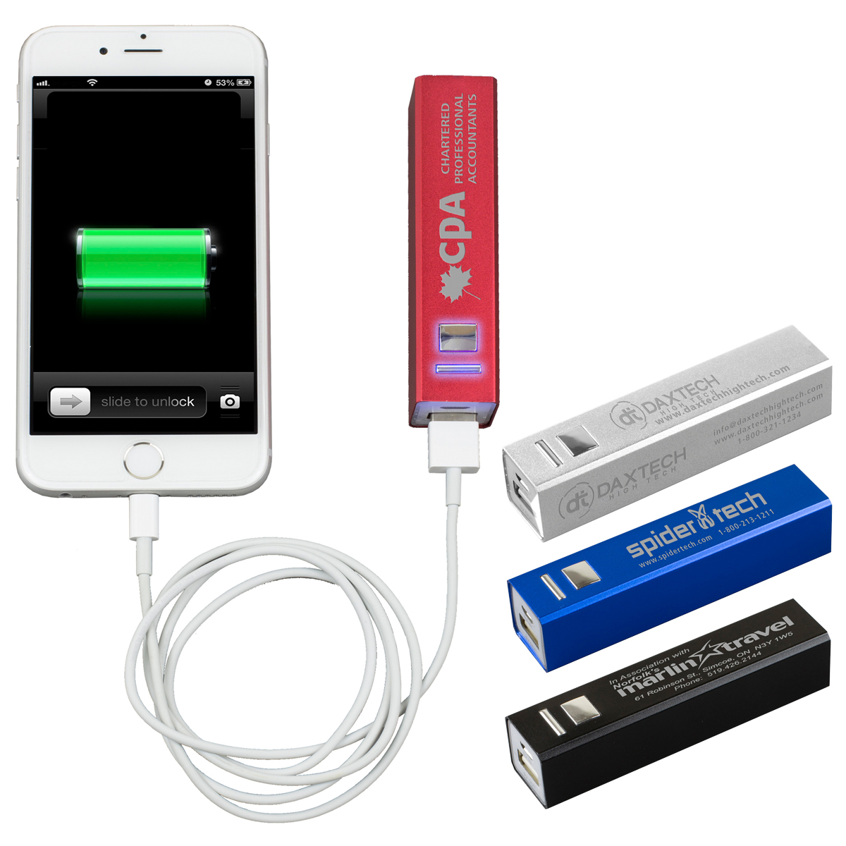 "In Charge Alloy" UL Listed Aluminium 2200 mAh Lithium Ion Portable Power Bank Charger