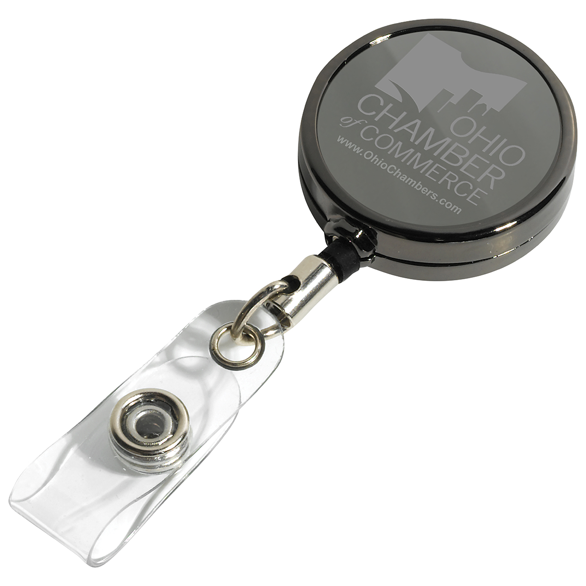 "DUBLIN GUNMENTAL LZ" 30" Cord Gunmetal Colored Solid Metal Retractable Badge Reel and Badge Holder with Laser Imprint