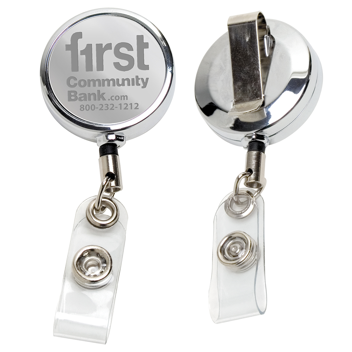 30” Cord Chrome Solid Metal Retractable Badge Reel and Badge Holder with Laser Imprint Only