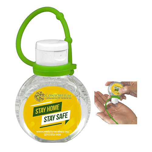 "SANTIAGO" 1 oz.Hand Sanitizer Antibacterial Gel with Adjustable Silicone Carry Strap - Full Color Imprint