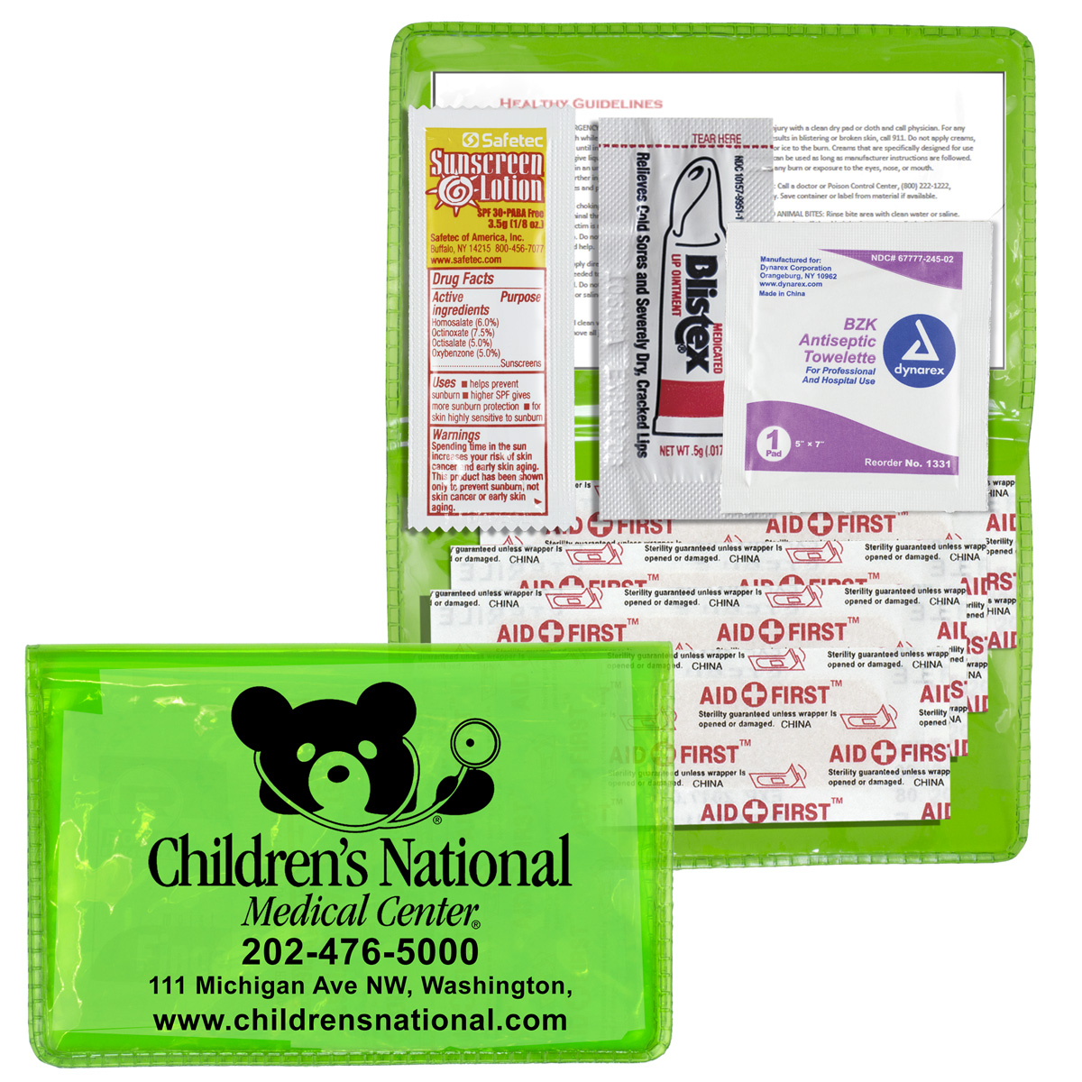 "SUN-IS-FUN" 8 Piece Sun Relief First Aid Kit in Colorful Vinyl Pouch