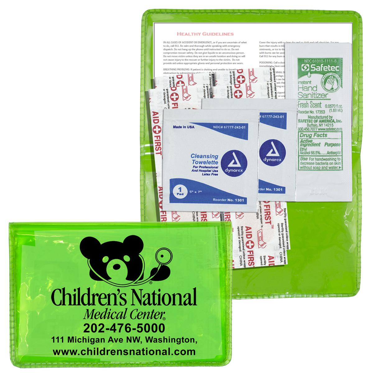 "MESS-NO-MORE" 8 Piece Stay Clean First Aid Kit in Colorful Vinyl Pouch